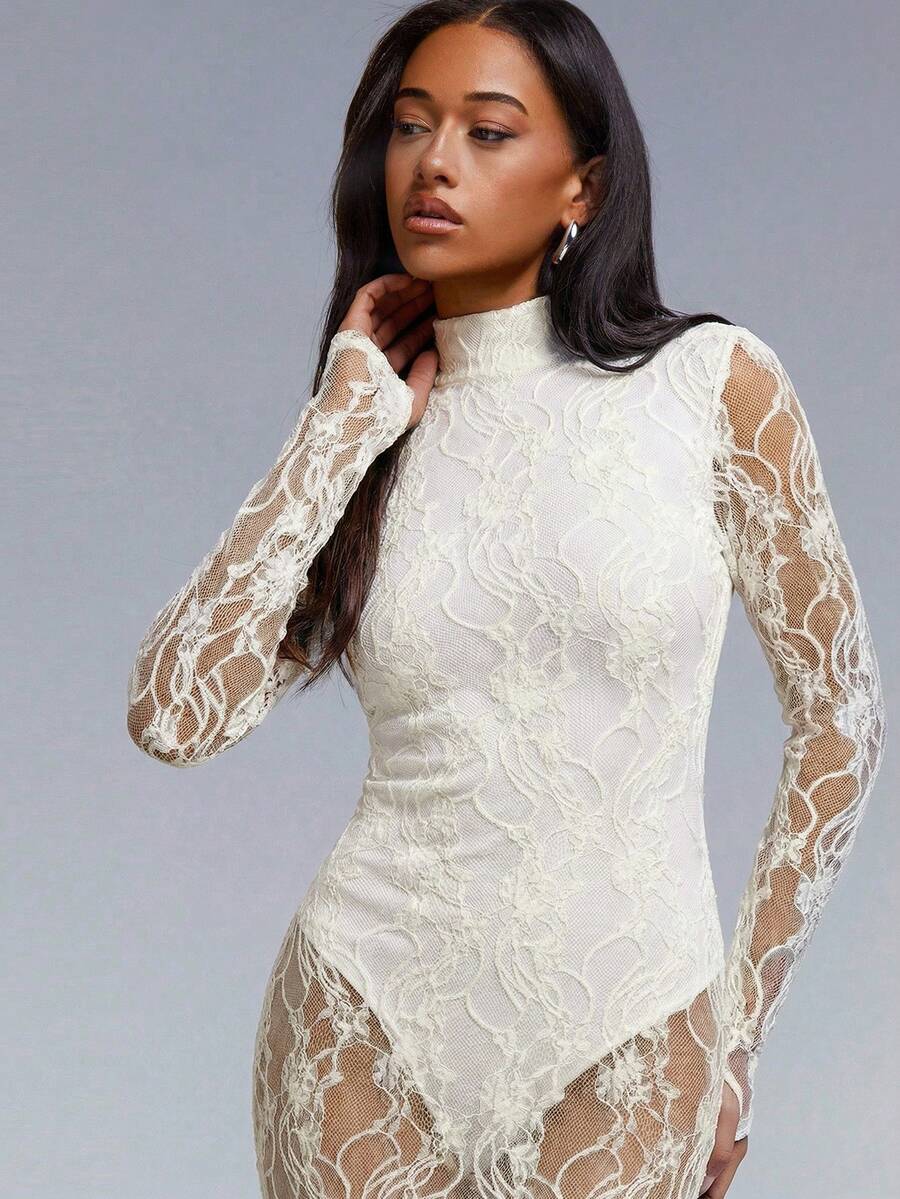 VELIRA - Lace Backless Bodycon Maxi Dress