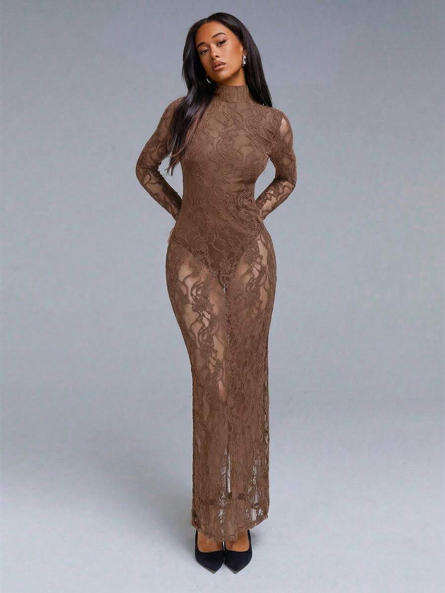 VELIRA - Lace Backless Bodycon Maxi Dress