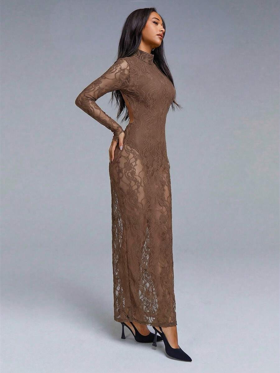 VELIRA - Lace Backless Bodycon Maxi Dress