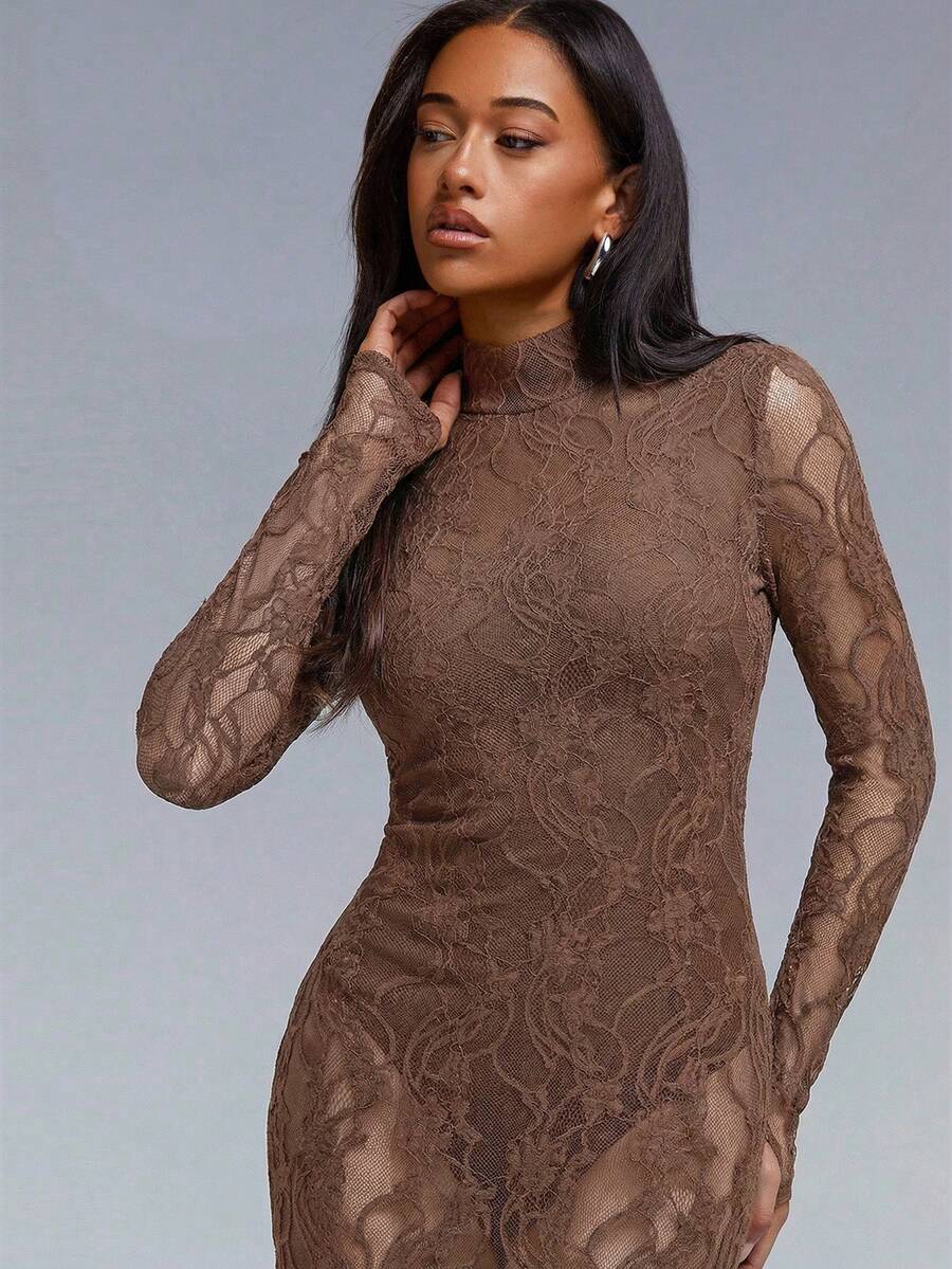 VELIRA - Lace Backless Bodycon Maxi Dress