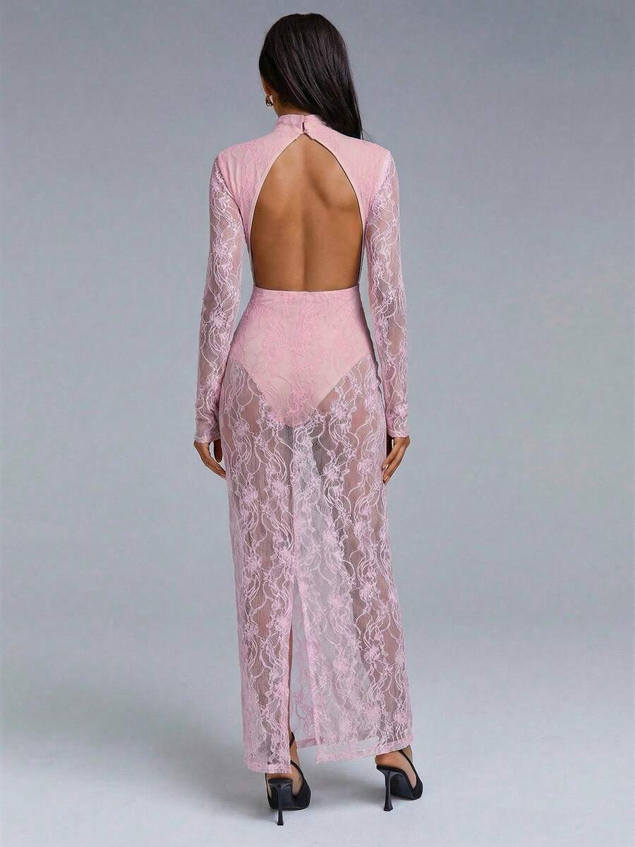 VELIRA - Lace Backless Bodycon Maxi Dress