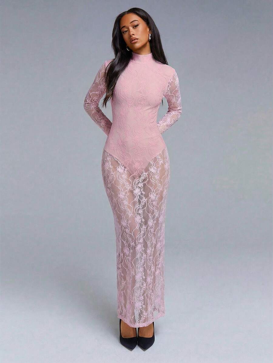VELIRA - Lace Backless Bodycon Maxi Dress