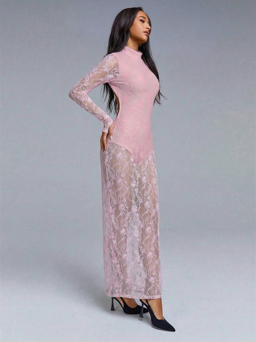 VELIRA - Lace Backless Bodycon Maxi Dress