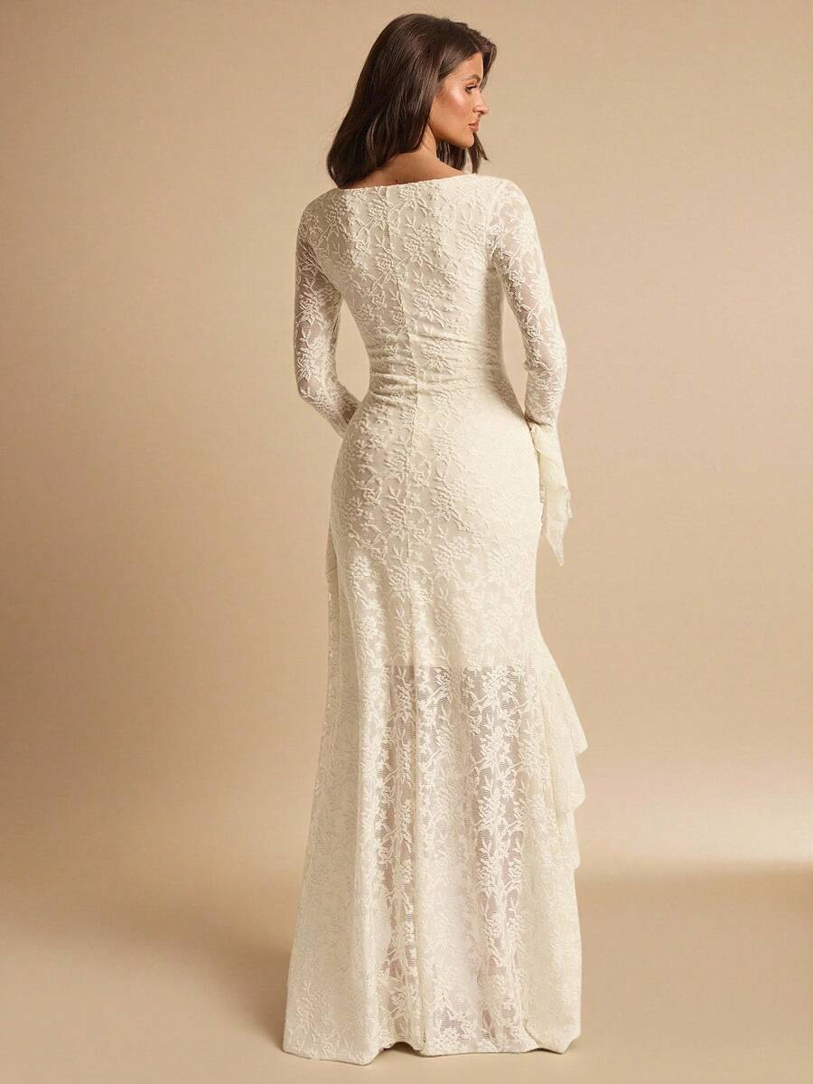 ÉCLORA - Square Neck Ruffle Trim Maxi Dress