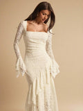 ÉCLORA - Square Neck Ruffle Trim Maxi Dress