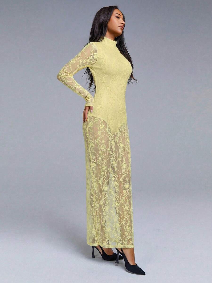 VELIRA - Lace Backless Bodycon Maxi Dress
