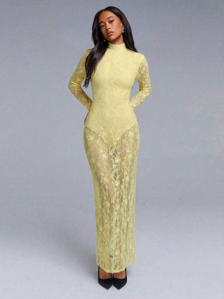 VELIRA - Lace Backless Bodycon Maxi Dress