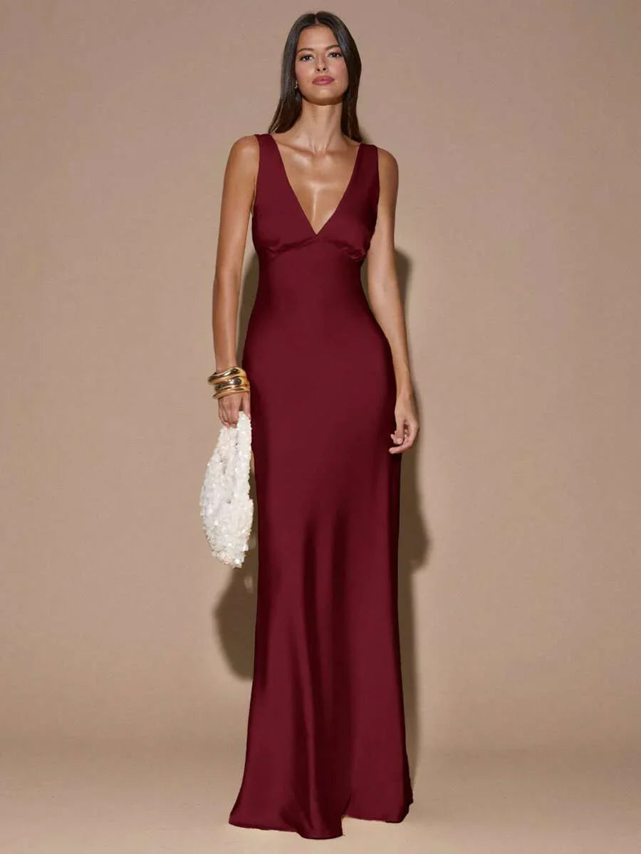 VELOURA - Backless Deep V-Neck Mermaid Maxi Dress