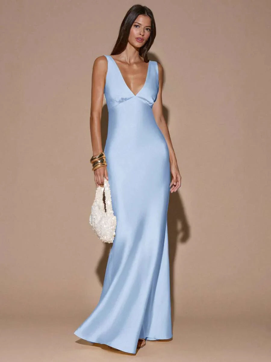VELOURA - Backless Deep V-Neck Mermaid Maxi Dress