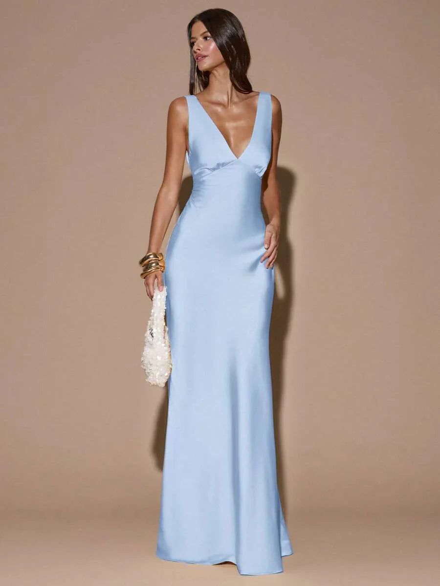 VELOURA - Backless Deep V-Neck Mermaid Maxi Dress
