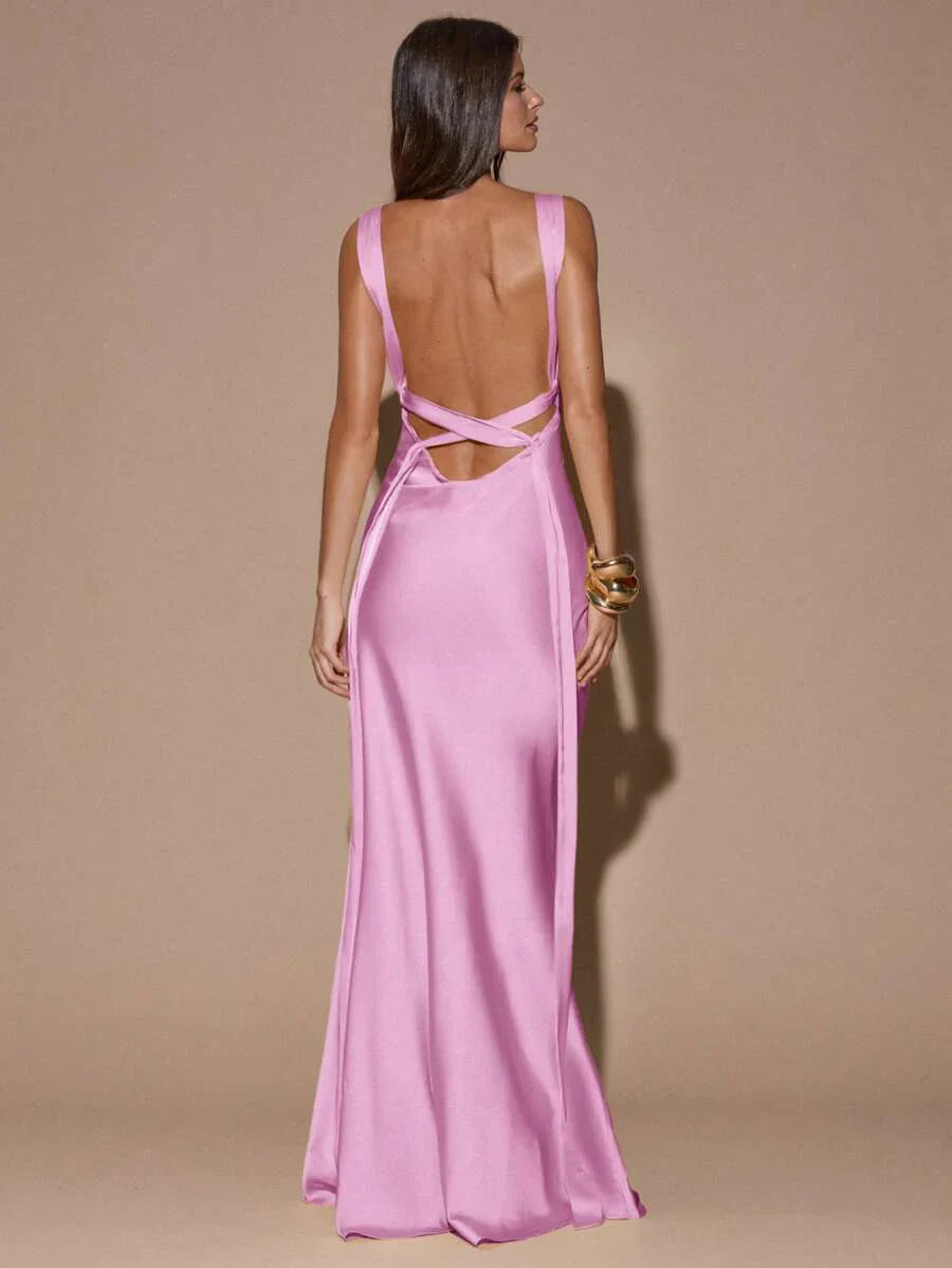 VELOURA - Backless Deep V-Neck Mermaid Maxi Dress