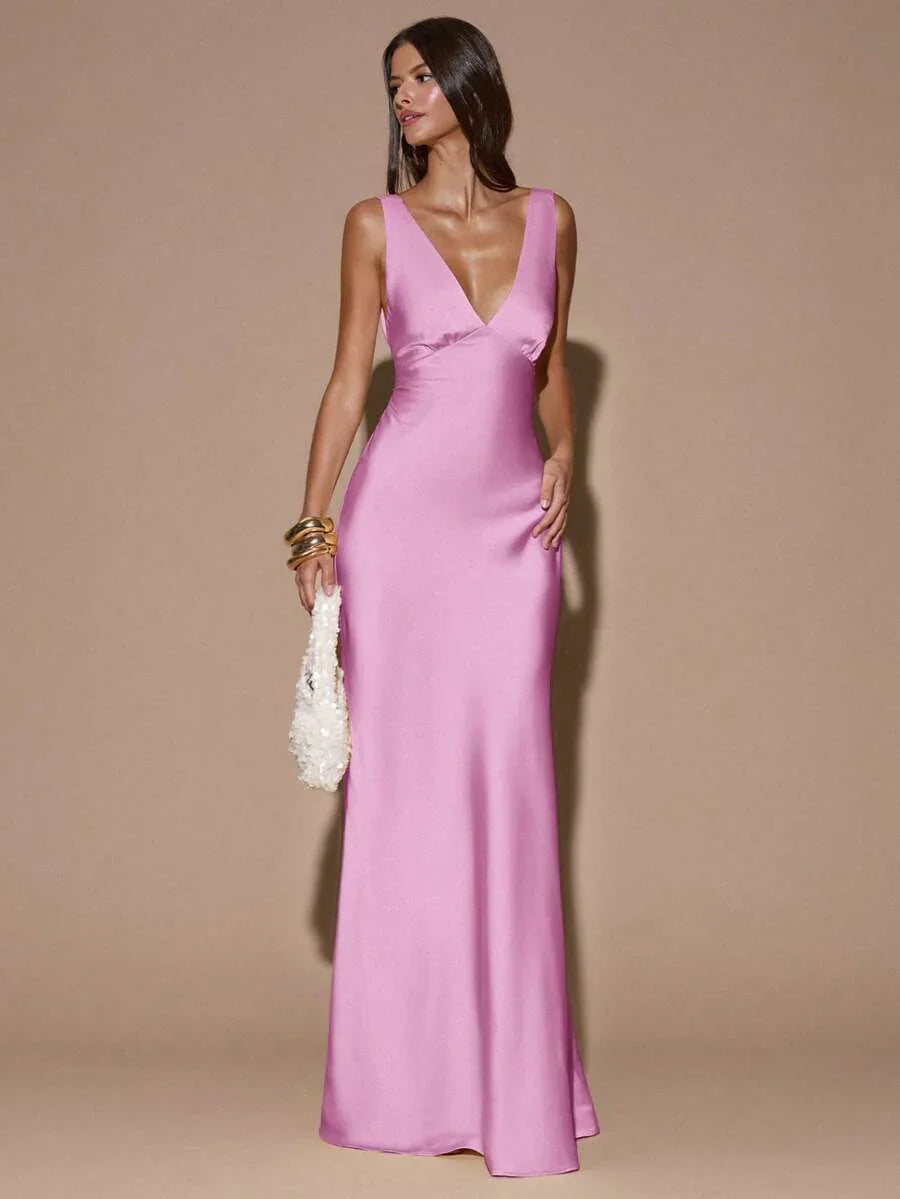 VELOURA - Backless Deep V-Neck Mermaid Maxi Dress