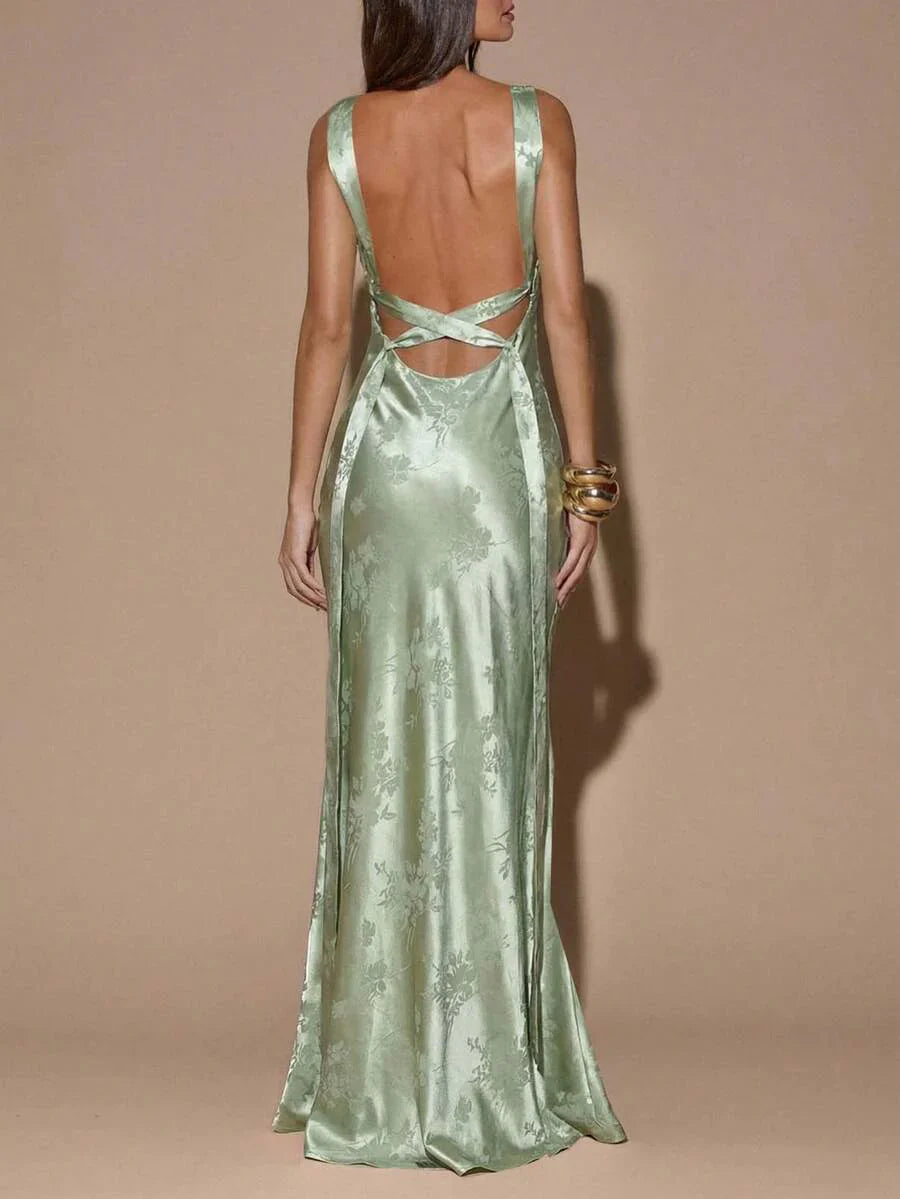 VELOURA - Backless Deep V-Neck Mermaid Maxi Dress