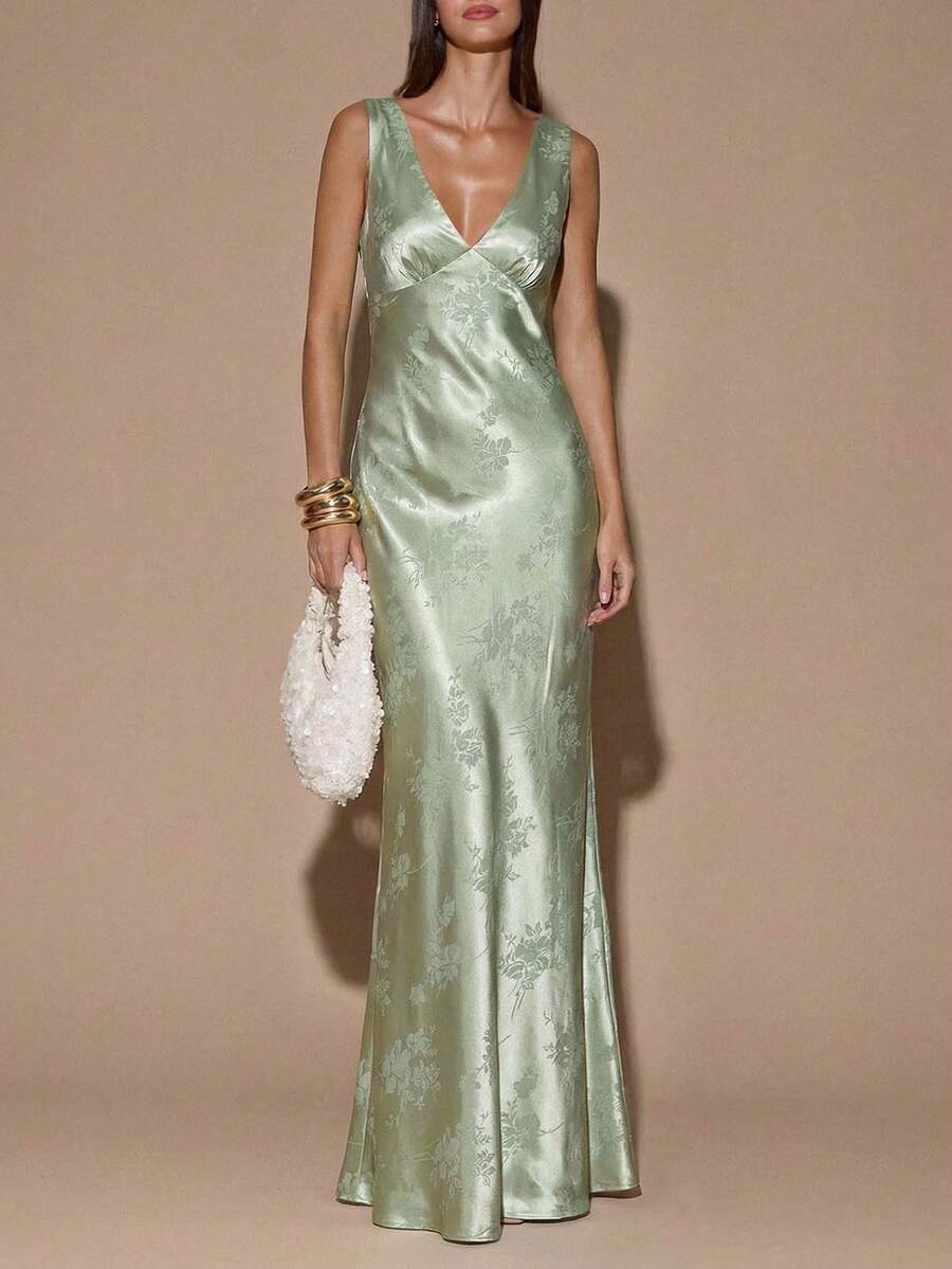 VELOURA - Backless Deep V-Neck Mermaid Maxi Dress