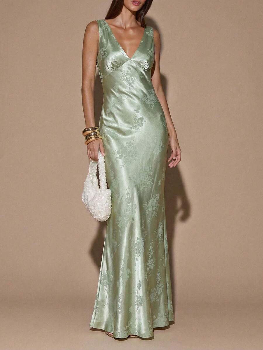 VELOURA - Backless Deep V-Neck Mermaid Maxi Dress