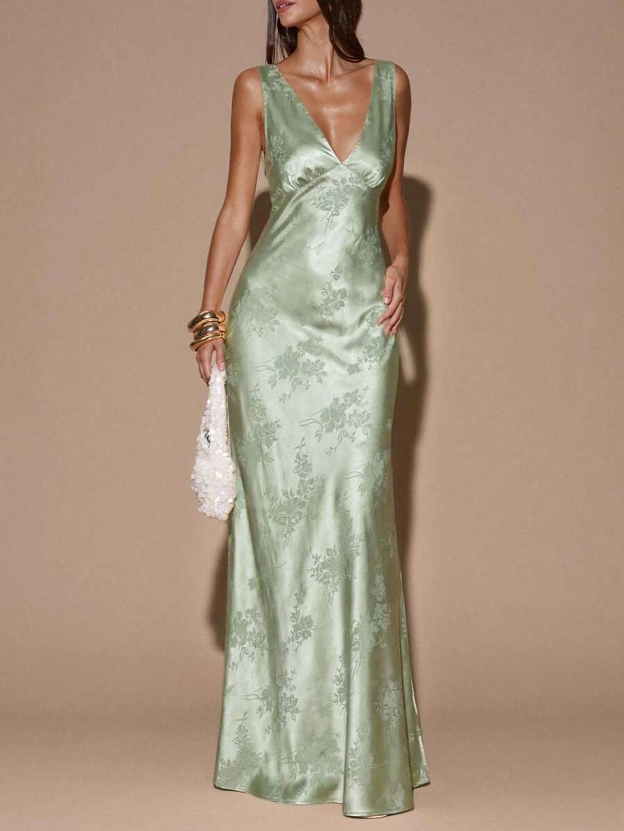 VELOURA - Backless Deep V-Neck Mermaid Maxi Dress