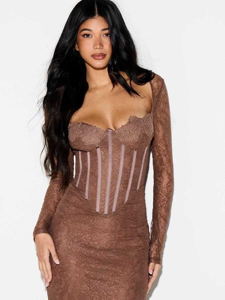 Suéda – Corset Bodycon Maxi Dress