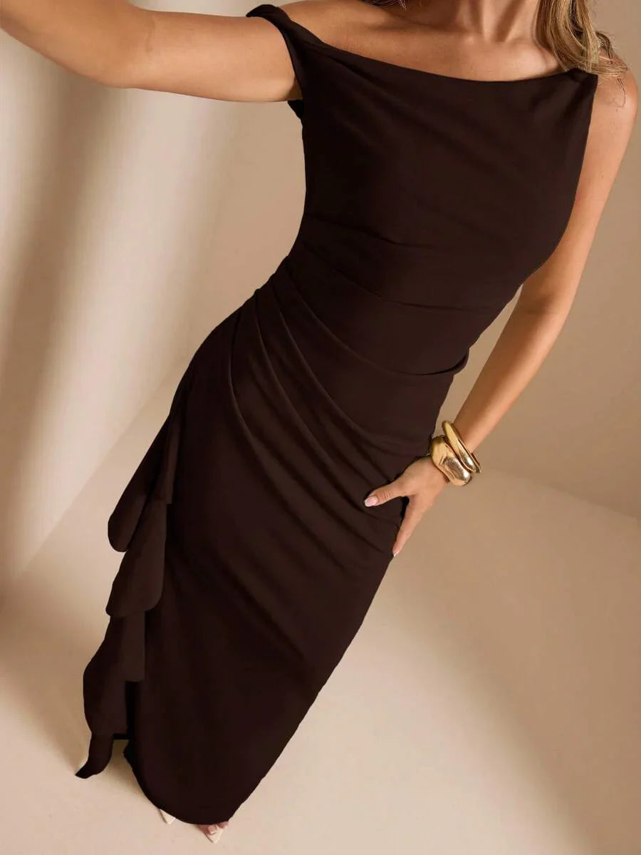 ROUELLE - One Shoulder Ruched Maxi Dress