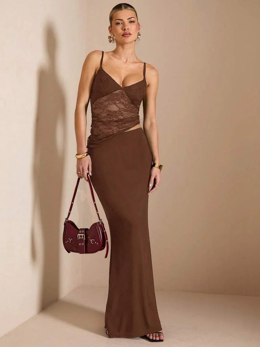 NARILA - Lace Panel Bodycon Maxi Dress