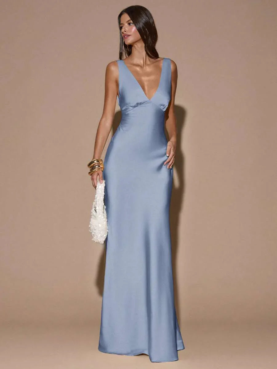 VELOURA - Backless Deep V-Neck Mermaid Maxi Dress
