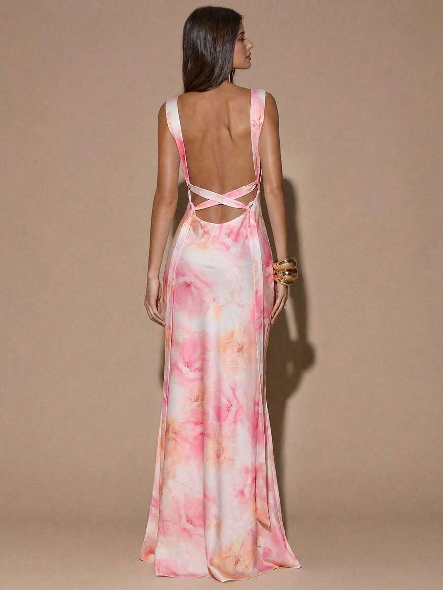 VELOURA - Backless Deep V-Neck Mermaid Maxi Dress