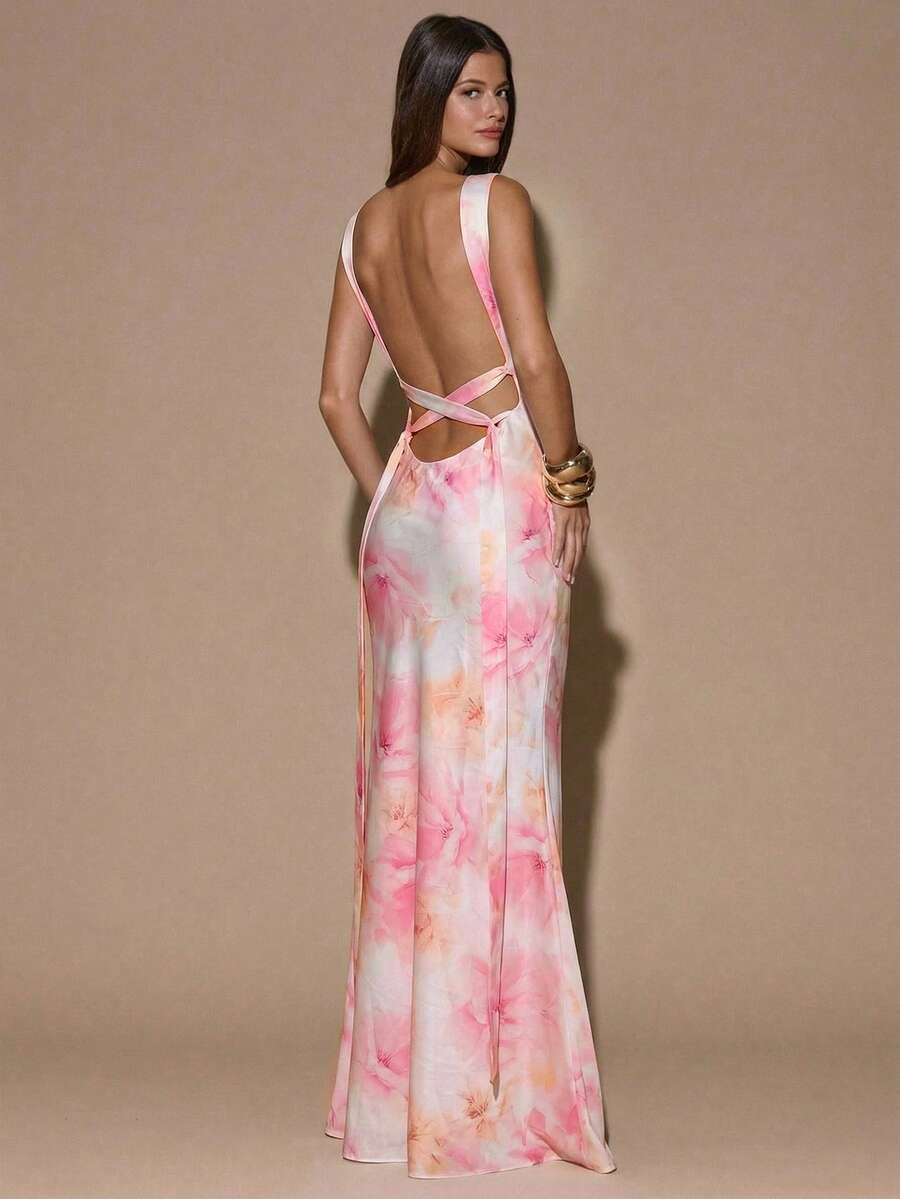 VELOURA - Backless Deep V-Neck Mermaid Maxi Dress