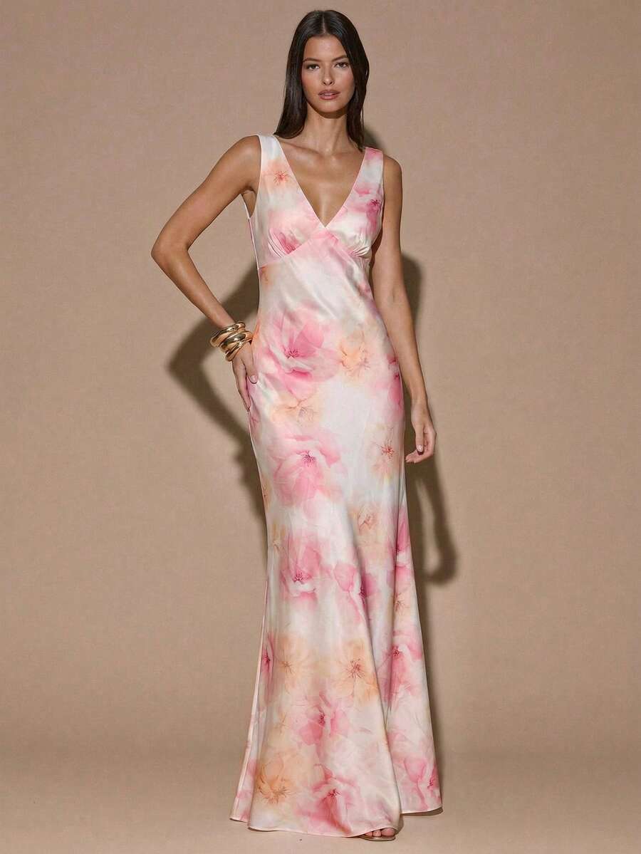 VELOURA - Backless Deep V-Neck Mermaid Maxi Dress