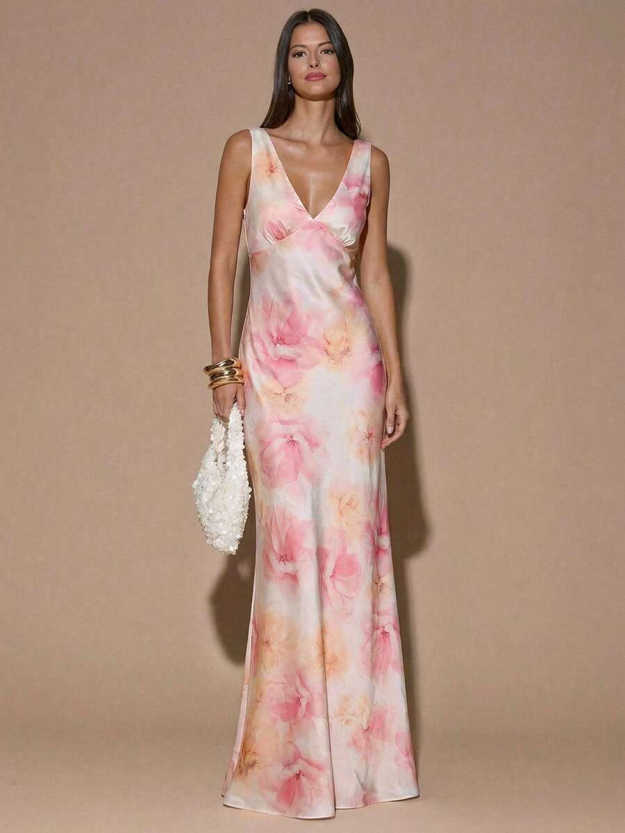 VELOURA - Backless Deep V-Neck Mermaid Maxi Dress