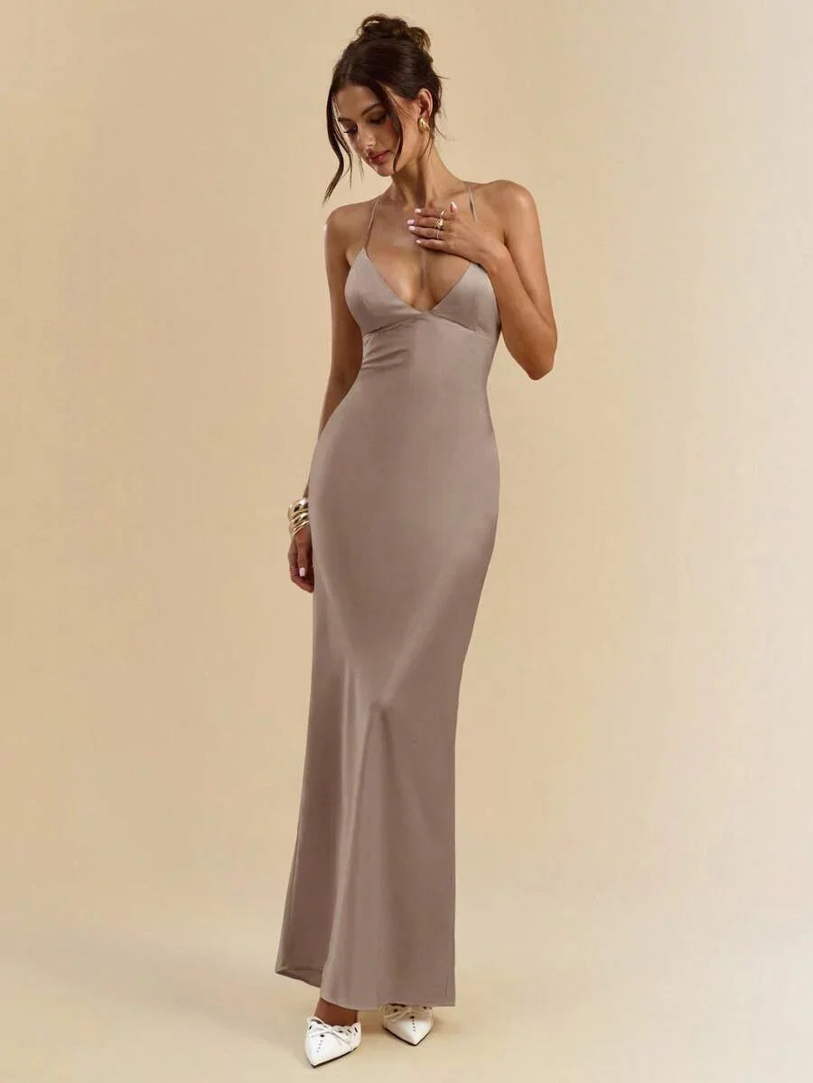 Sélisse – Satin Mermaid Maxi Dress Grey