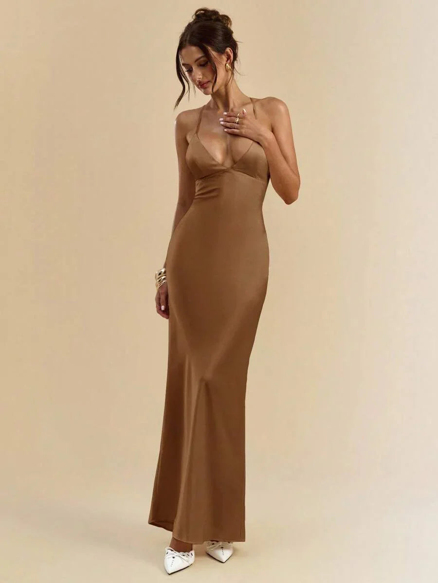 Sélisse – Satin Mermaid Maxi Dress Brown