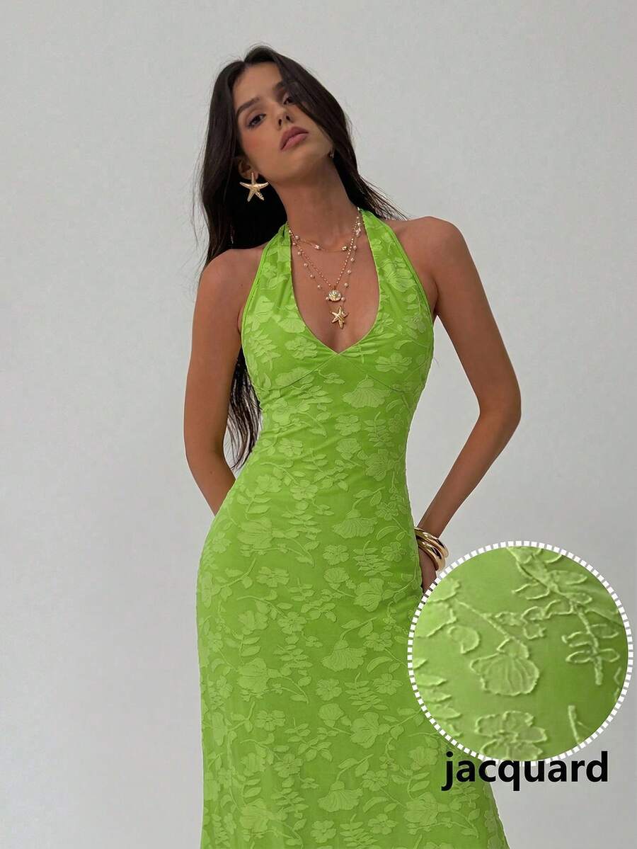 ROUGELLE - Halter Neck Backless Mermaid Maxi Dress