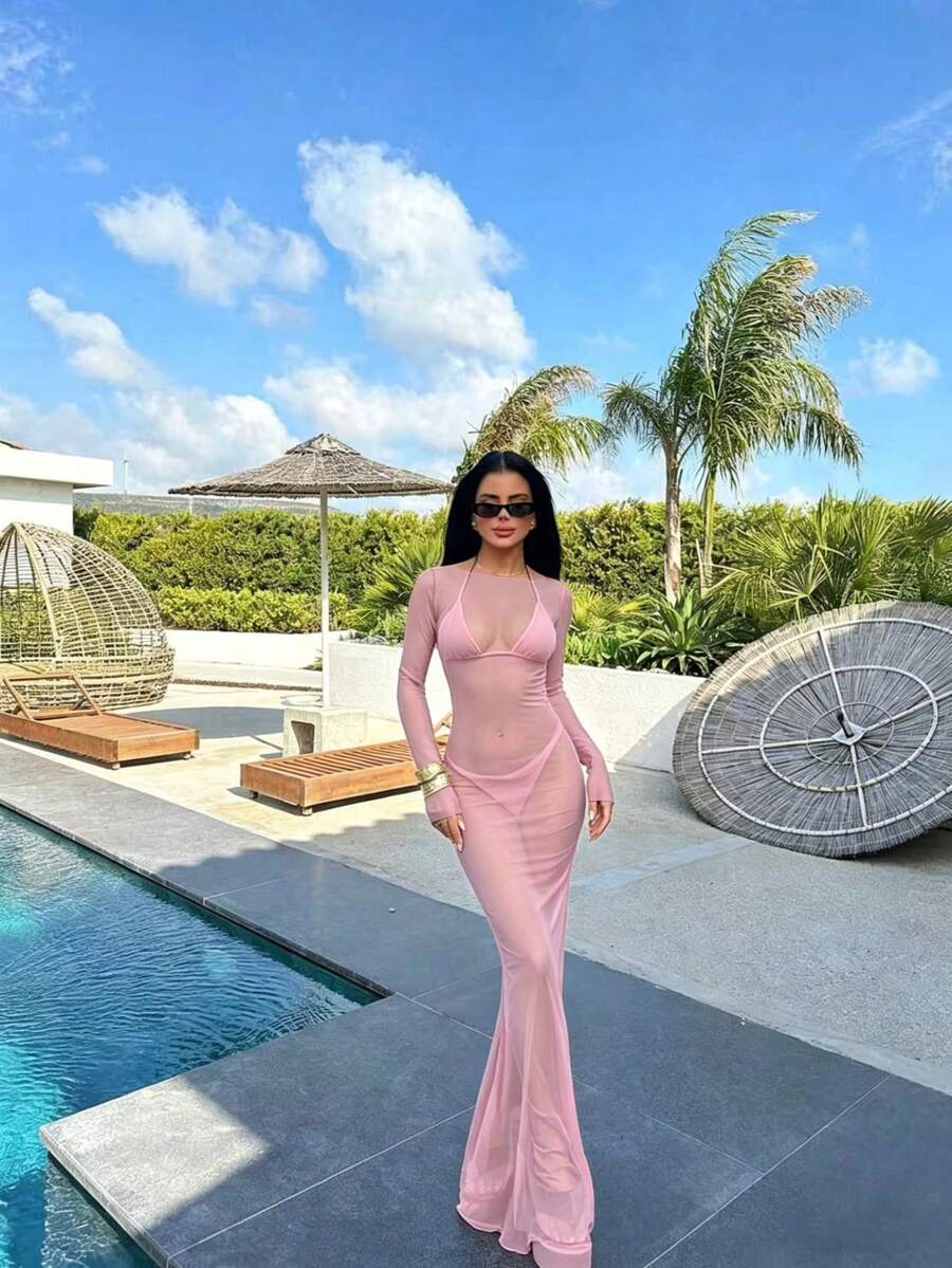 BRUMÉE – Sheer Mesh Bodycon Maxi Dress