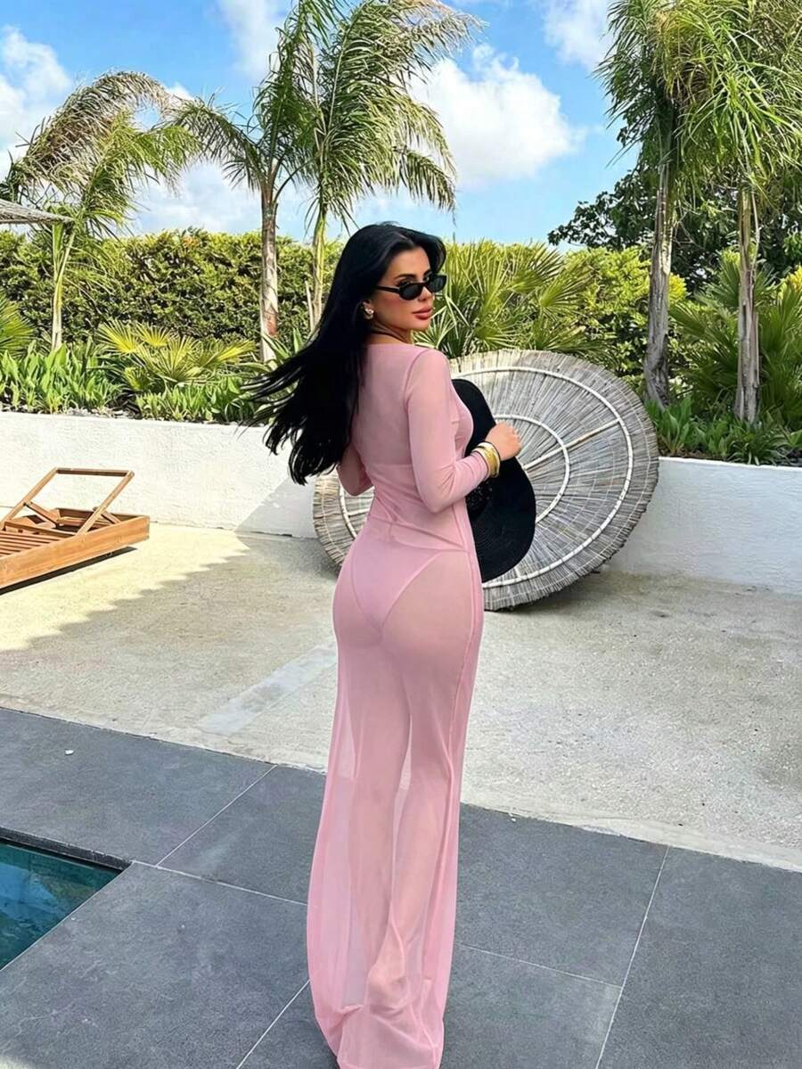 BRUMÉE – Sheer Mesh Bodycon Maxi Dress
