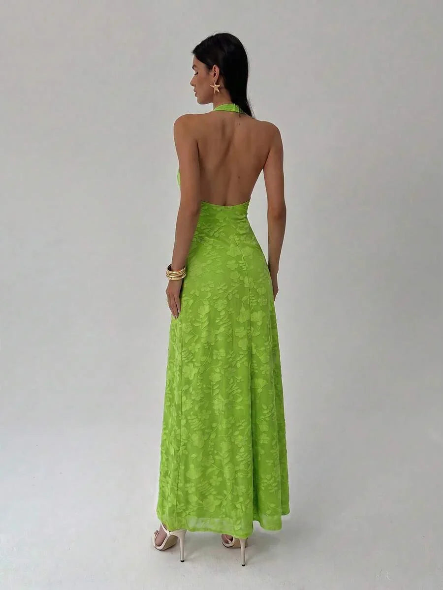 ROUGELLE - Halter Neck Backless Mermaid Maxi Dress